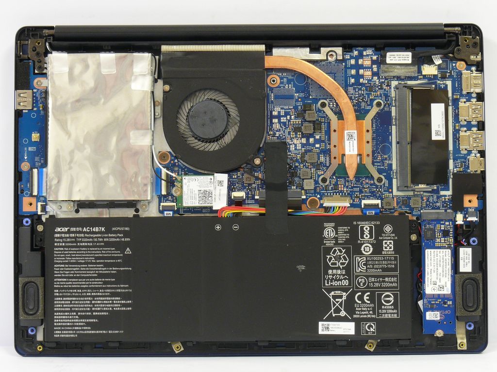 Acer Swift 3 SF314-54 - útroby notebooku, chlazení, baterie, komponenty